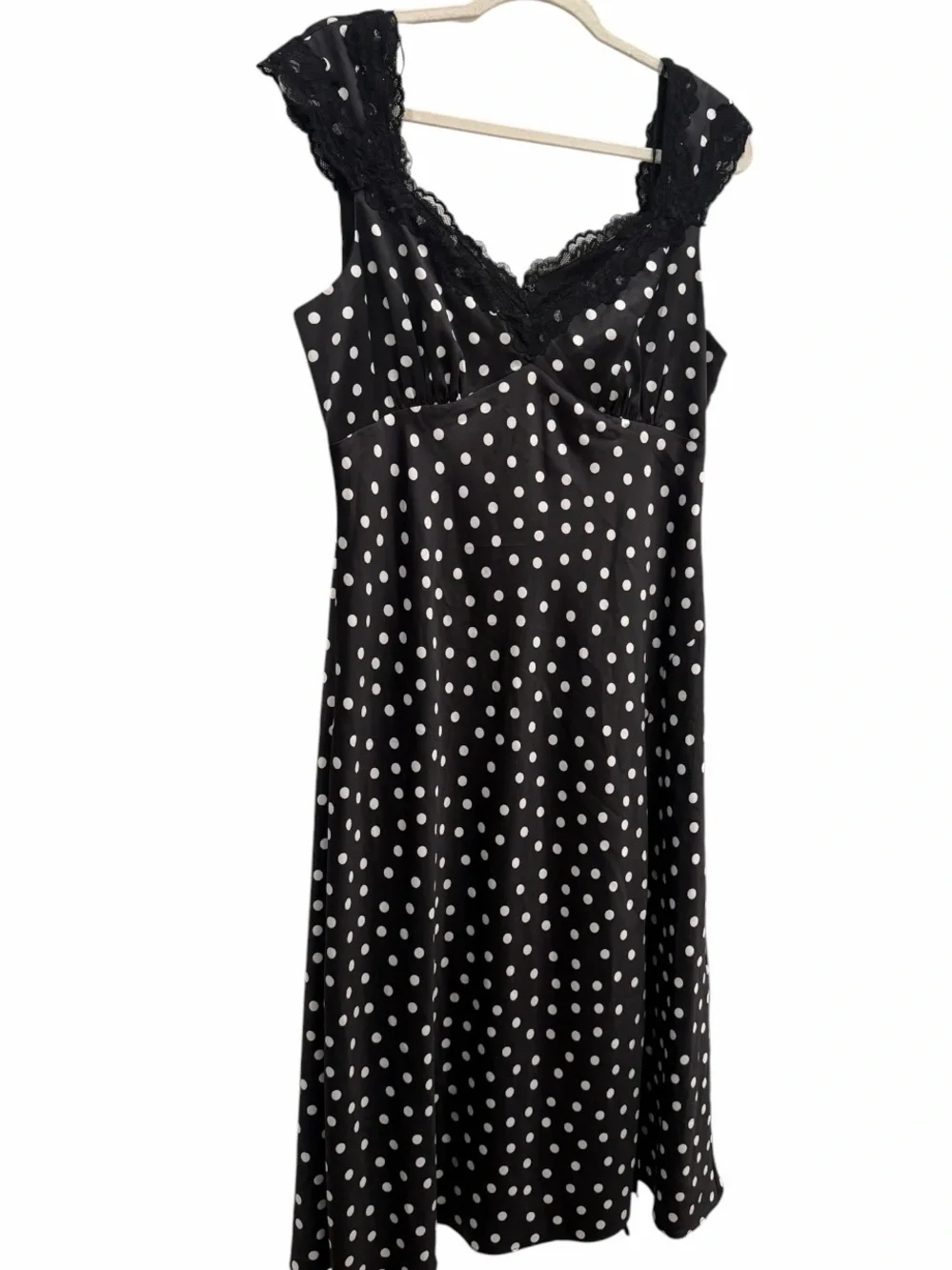 Adrianna Papell Black White Satin Polka Dot Midi Dress size 12 NWT - Picture 8 of 9